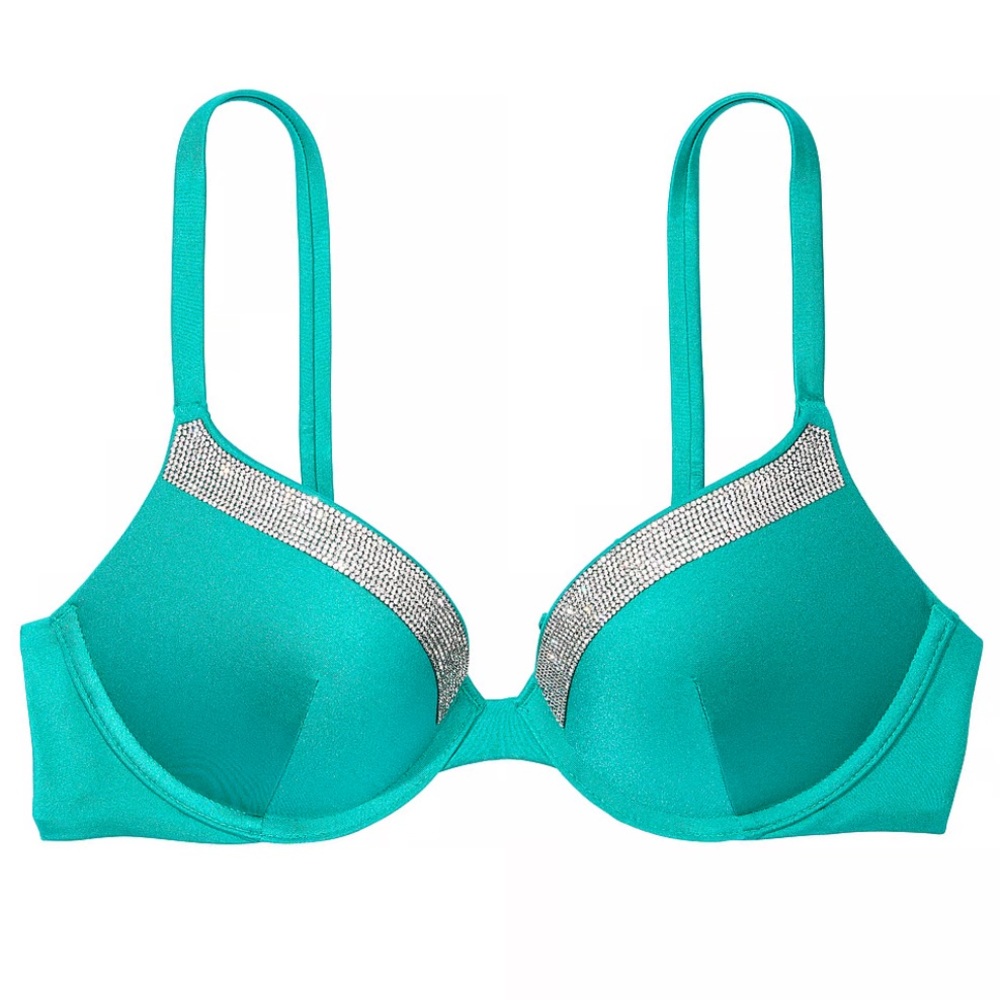 NWT VICTORIA’S SECRET SWIM Very Sexy Shine Trim Push-Up Bikini Top SIZE 36C blue